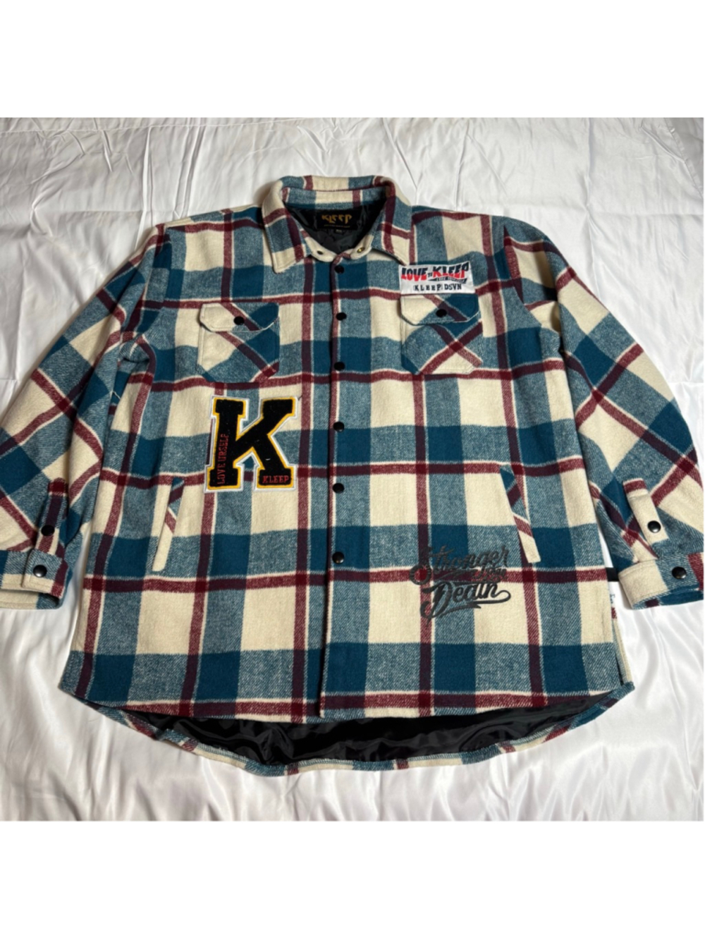 Men's KLEEP Plaid Lightweight Shirt Jacket XXL Beige Teal